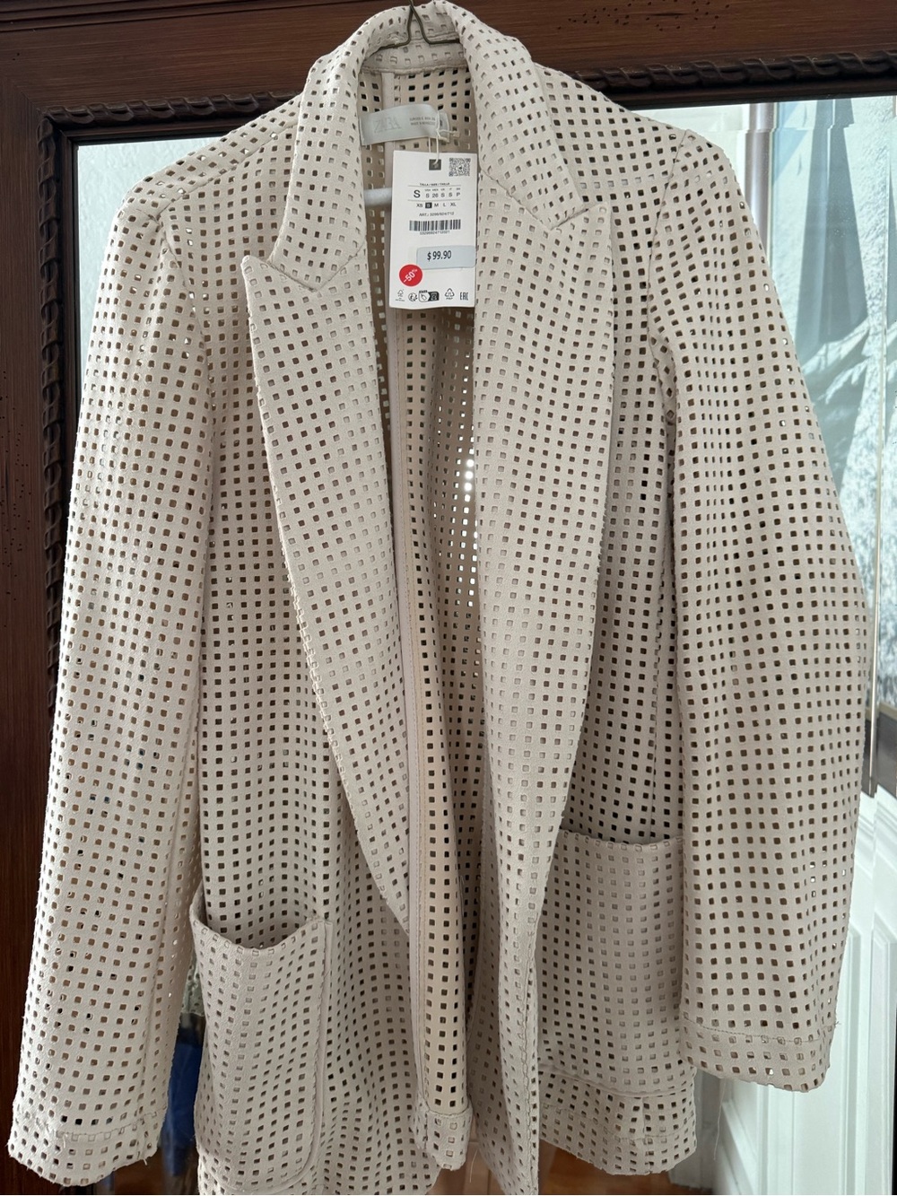 Zara Beige Perforated Blazer Jacket - Picture 2 of 9